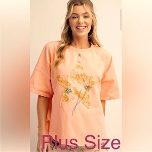 EASEL Peach Star Plus Size Mineral Washed NWT